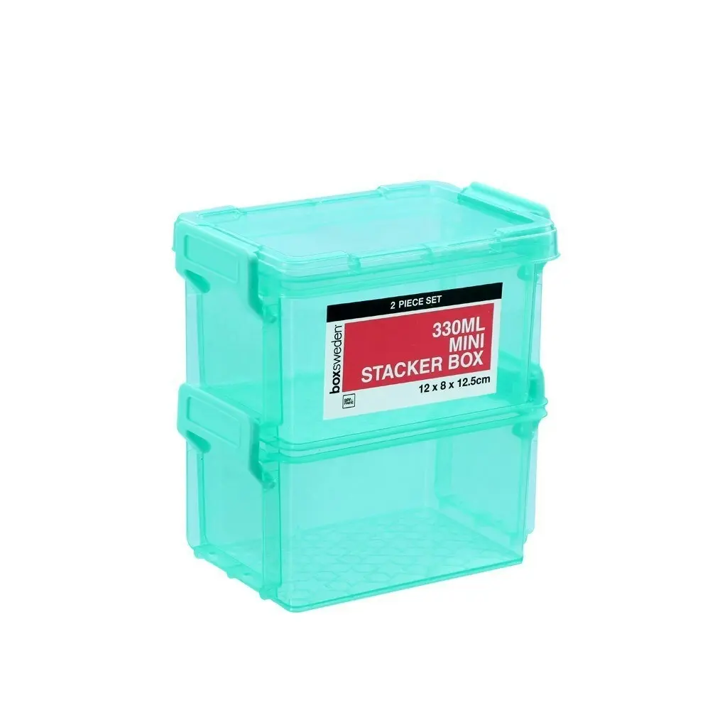 4x 2PK Boxsweden Mini Stacker Box 330ml w/ Clip Lock Lid Storage Container Teal