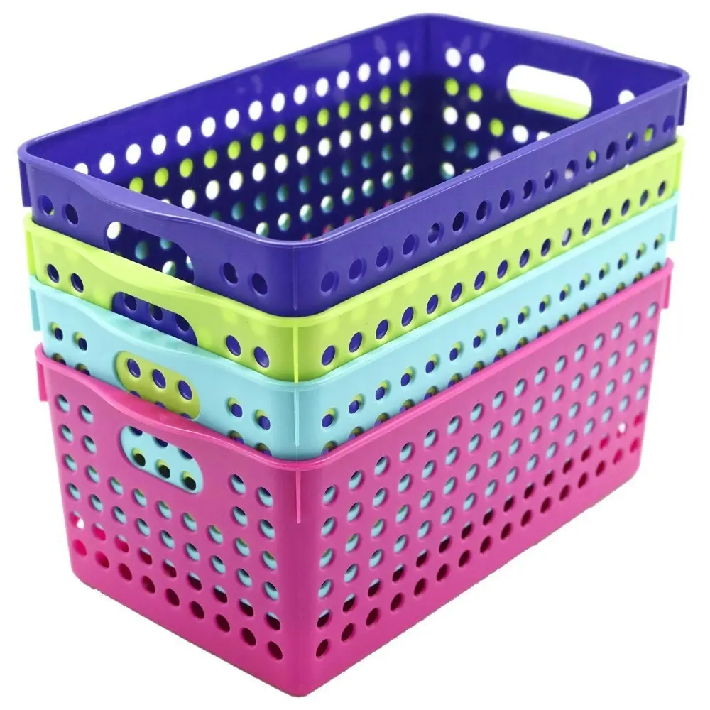 6x Boxsweden 29x16.5cm Mode Neon Basket Organiser Storage w/ Carry Handle Asst