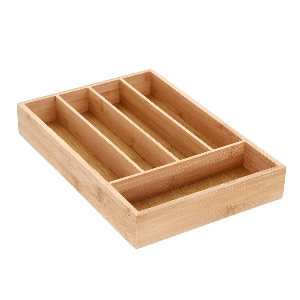 2x Boxsweden Bamboo Cutlery Organiser Drawer 5 Compartment 33x23cm Storage Tray