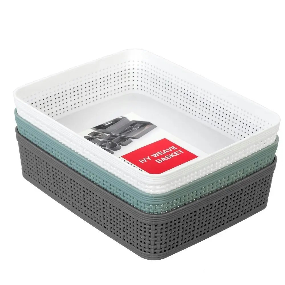 3x Boxsweden 24.5cm Ivy Weave Basket/Container Storage Office Organiser Assorted