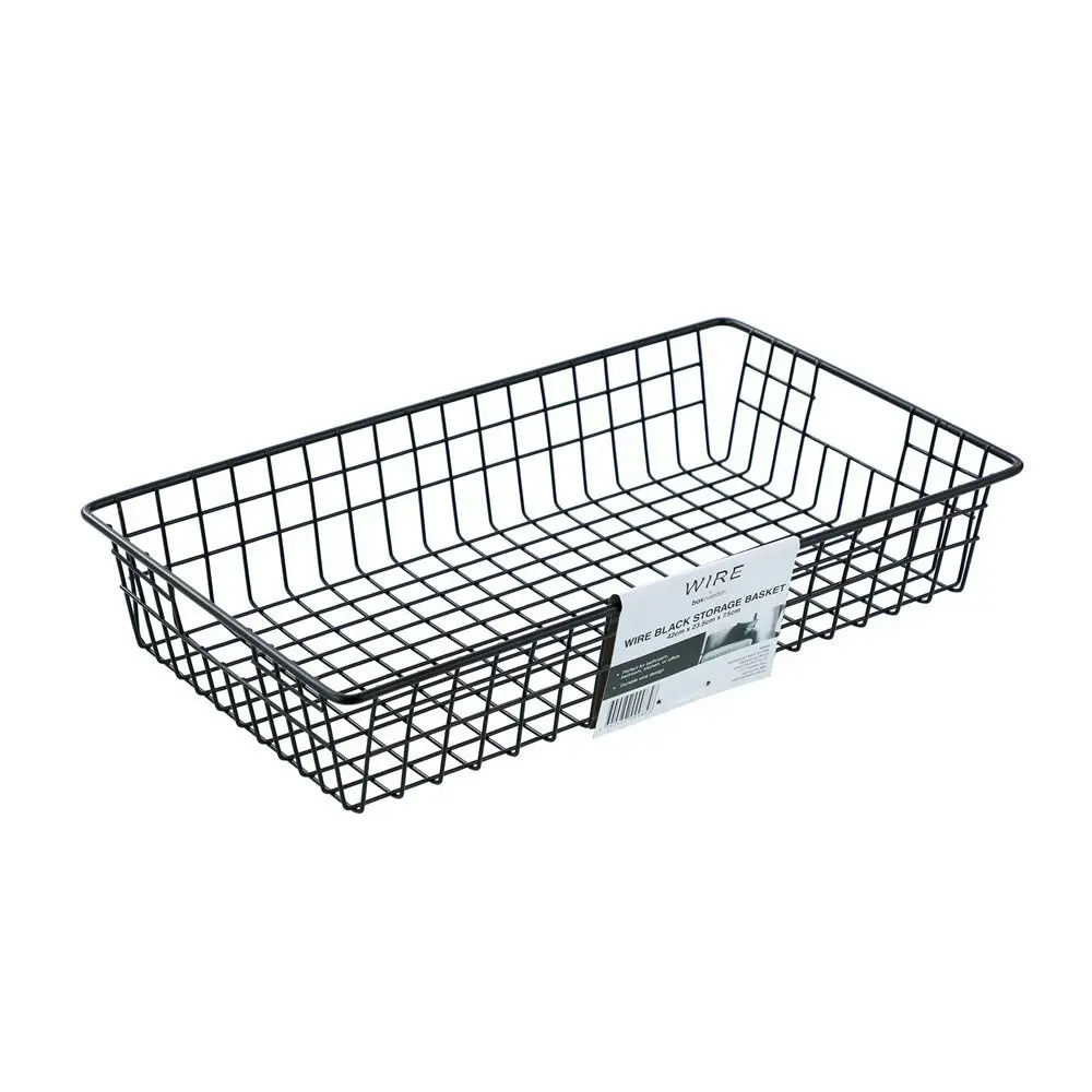 Boxsweden 40x7.5cm Wire Storage Basket Kitchen/Bathroom Organiser Container BLK