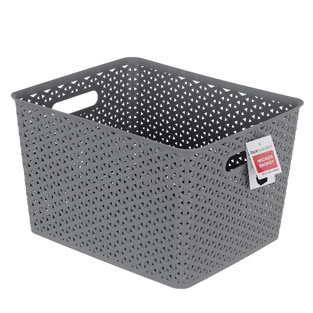 3x Boxsweden Organiser Basket Wicker Design 35.5cm Storage Box Containers Asst.