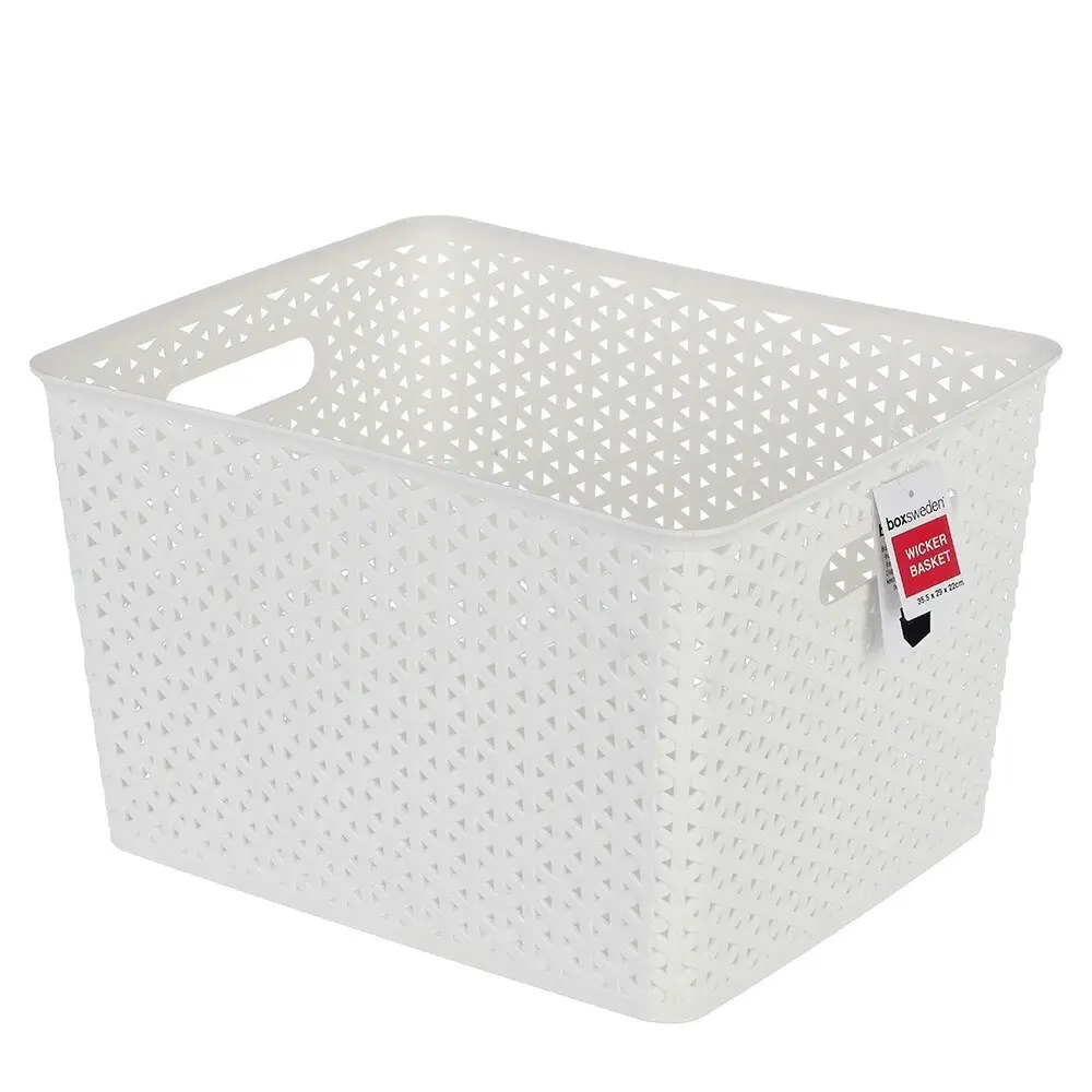 3x Boxsweden Organiser Basket Wicker Design 35.5cm Storage Box Containers Asst.