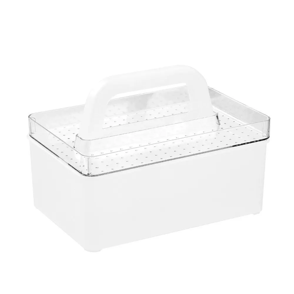 Boxsweden 26x18cm Storage Caddy Home Organiser w/ Clear Tray/Carry Handle White