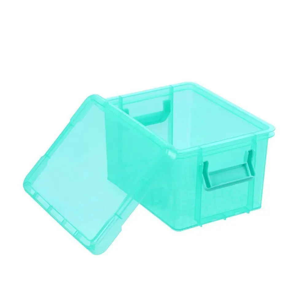 3x Boxsweden 2.7L Mini Stacker Box 24cm w/ Clip Lock Lid Storage Container Teal