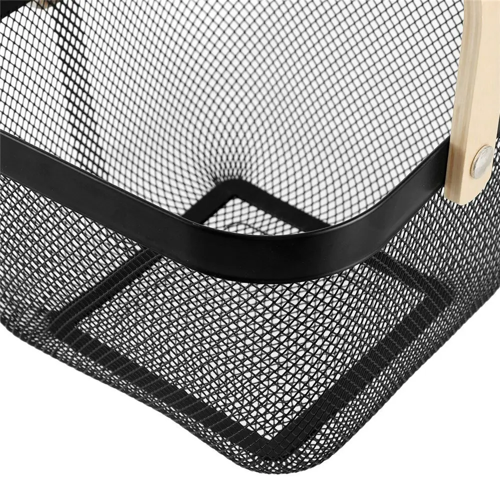 Boxsweden 25x25x17cm Mesh Home Storage Basket/Organiser w/Wooden Handle Black