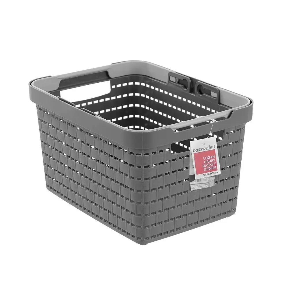 2x Boxsweden Medium 30cm Logan Carry Basket Storage Organiser w/ Handle Assort