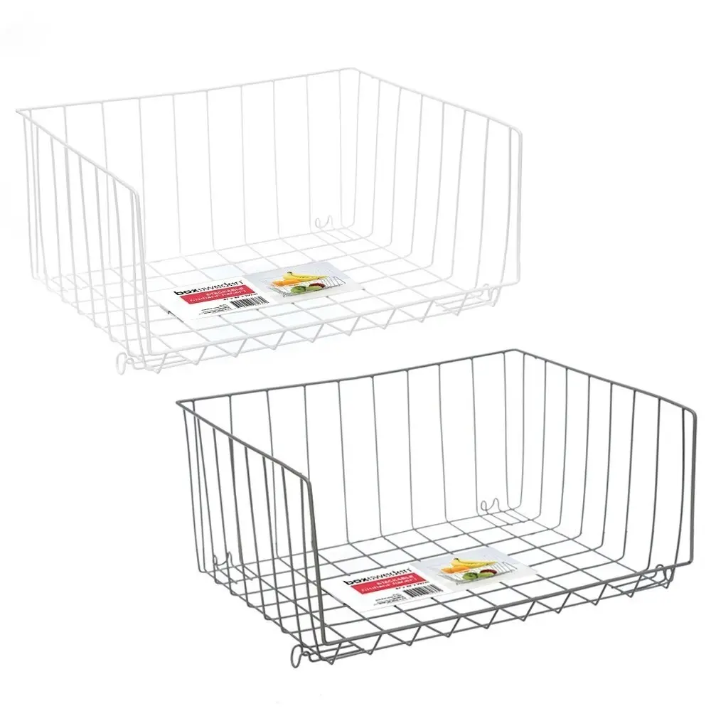 2x Boxsweden Wire Stackable Storage Basket 47cm Removable Organiser Holder Asst