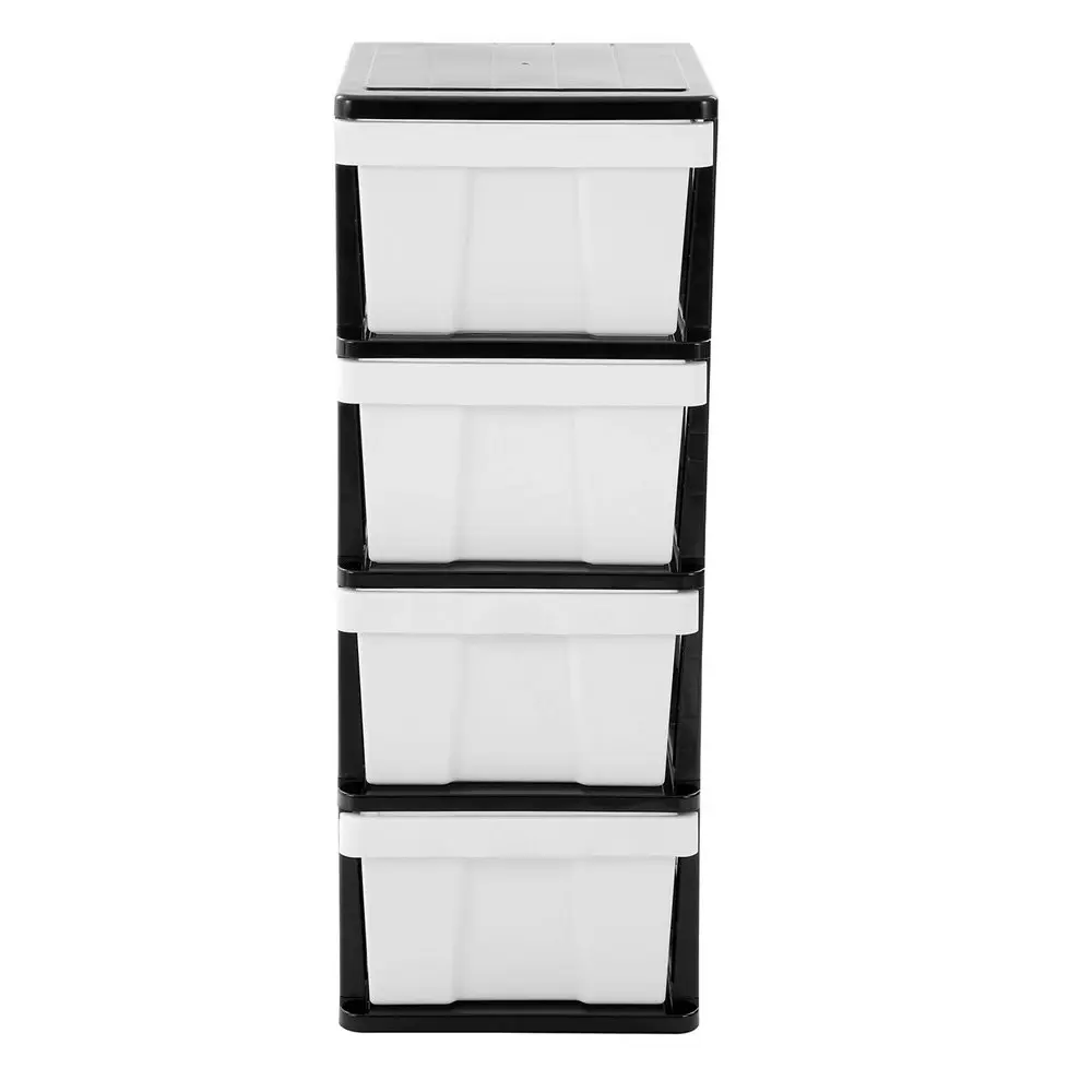 Boxsweden 103cm Mega 4 Standing Storage Drawer Plastic Cabinet Container BK/WT