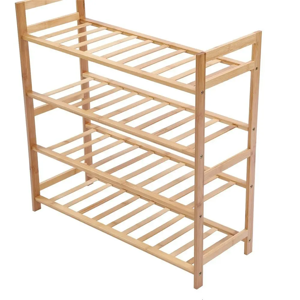 Boxsweden 67cm 4-Tier Wooden Bamboo Shoes/Heels/Sneaker Rack Organiser/Stand