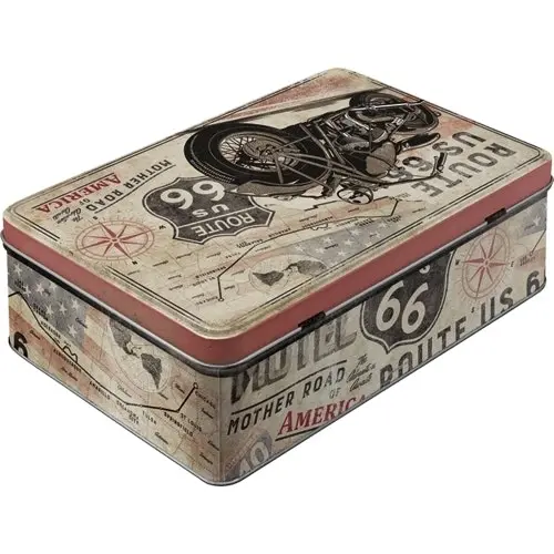 Nostalgic Art 23cm/2.5L Flat Tin Storage Route 66 Bike Map Rectangle Container