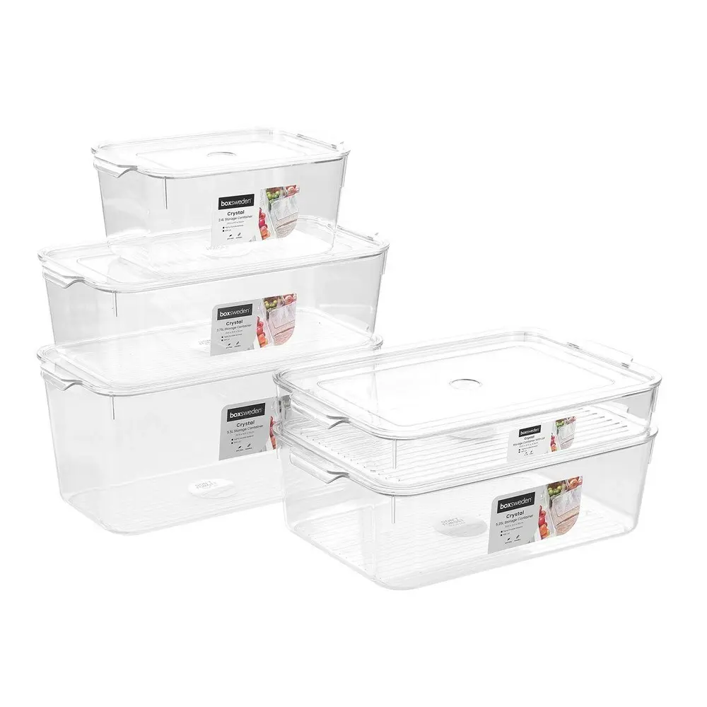 4x Boxsweden Crystal 2.4L Storage Container/Organiser w/Lid 23.5x15.5x10cm CLR