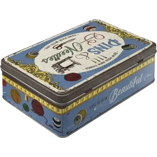 Nostalgic Art 23cm/2.5L Flat Tin Storage Pins & Needles Sewing Box Container