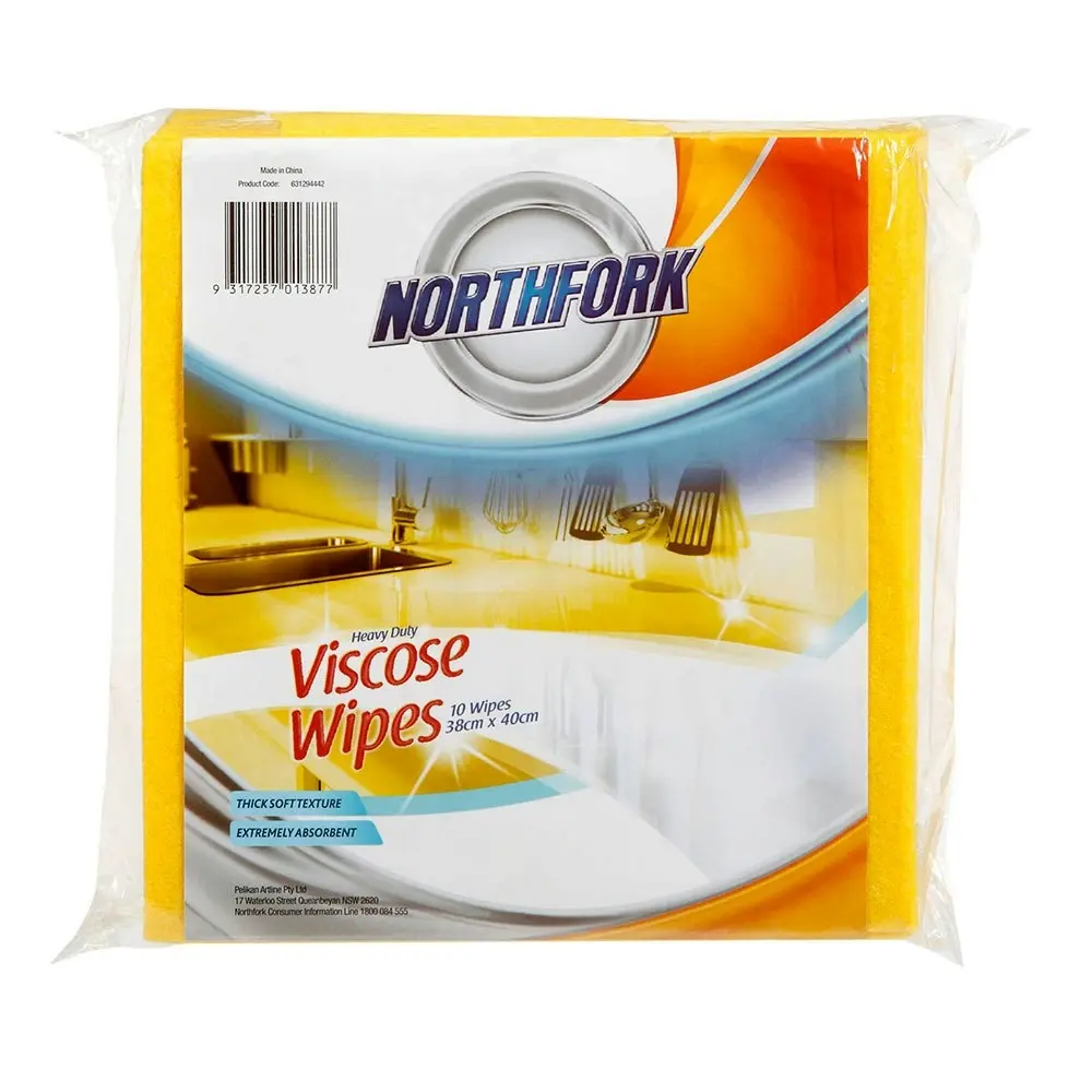 40PK Northfork Heavy Duty Absorbent Viscose Cleaning Wipes/Cloth 40x38cm Yellow