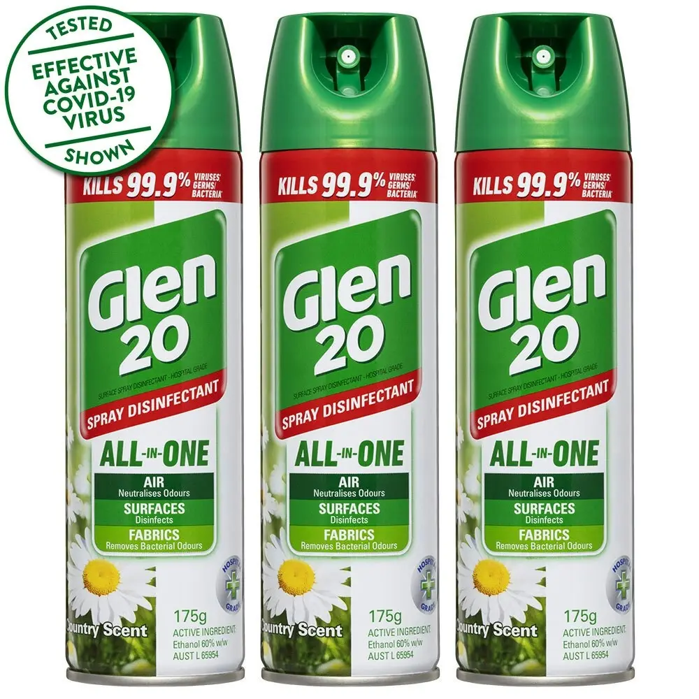 3x Glen 20 Disinfectant Spray 175g Kill 99.9% Virus/Germs/Bacteria Country Scent