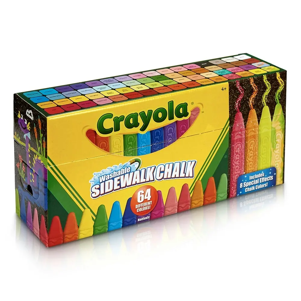 64pc Crayola Washable Sidewalk Coloured Chalk Sticks Set Arts Craft Kids 4y+