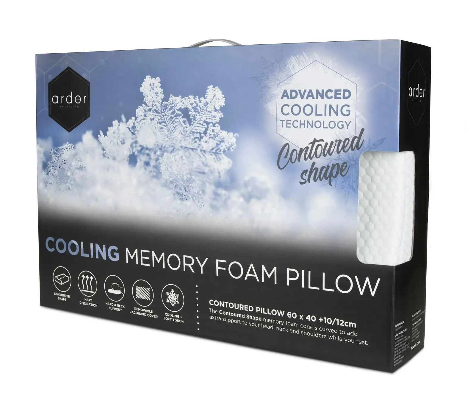 Ardor Contoured Cooling 60x40cm Memory Foam Soft Pillow Bed Sleeping Cushion WHT