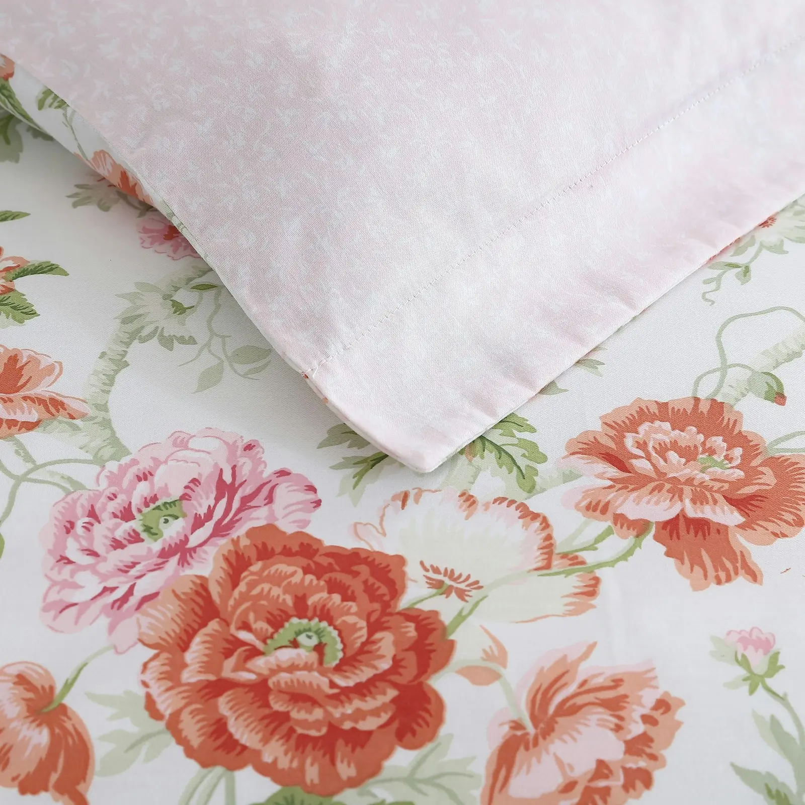 Laura Ashley Super King Bed Breezy Floral Quilt Cover w/2x Pillowcases Set Coral