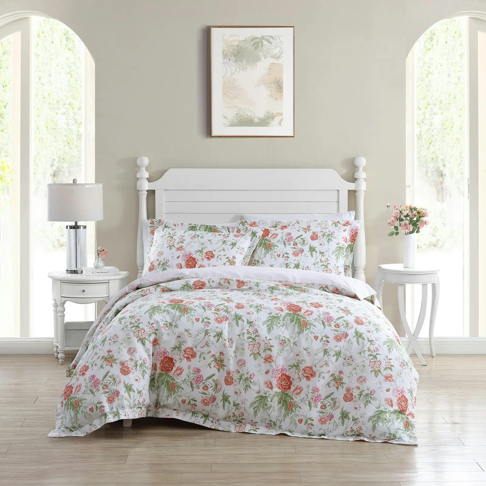 Laura Ashley Super King Bed Breezy Floral Quilt Cover w/2x Pillowcases Set Coral