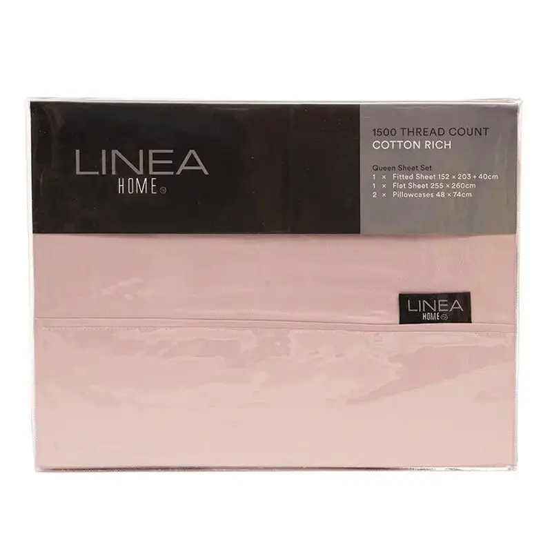 Linea Home King Bed Fitted/Flat Sheet Set 1500TC Cotton Rich Rose Water