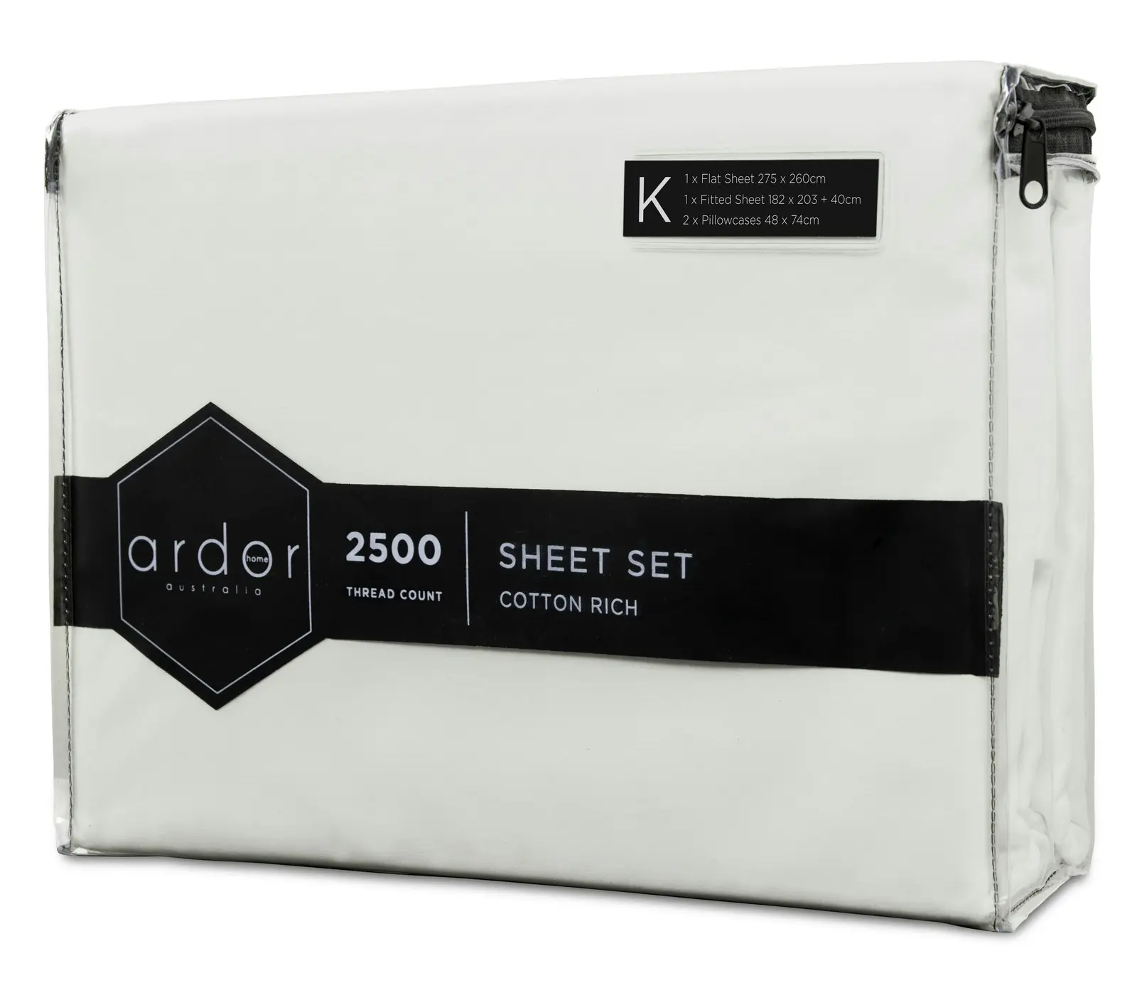 Ardor 2500TC Cotton Rich King Bed Size Fitted Sheet Set w/ 2x Pillowcases White