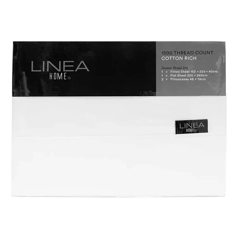 Linea Home Queen Bed Fitted/Flat Sheet Set 1500TC Cotton Rich White Home Bedding