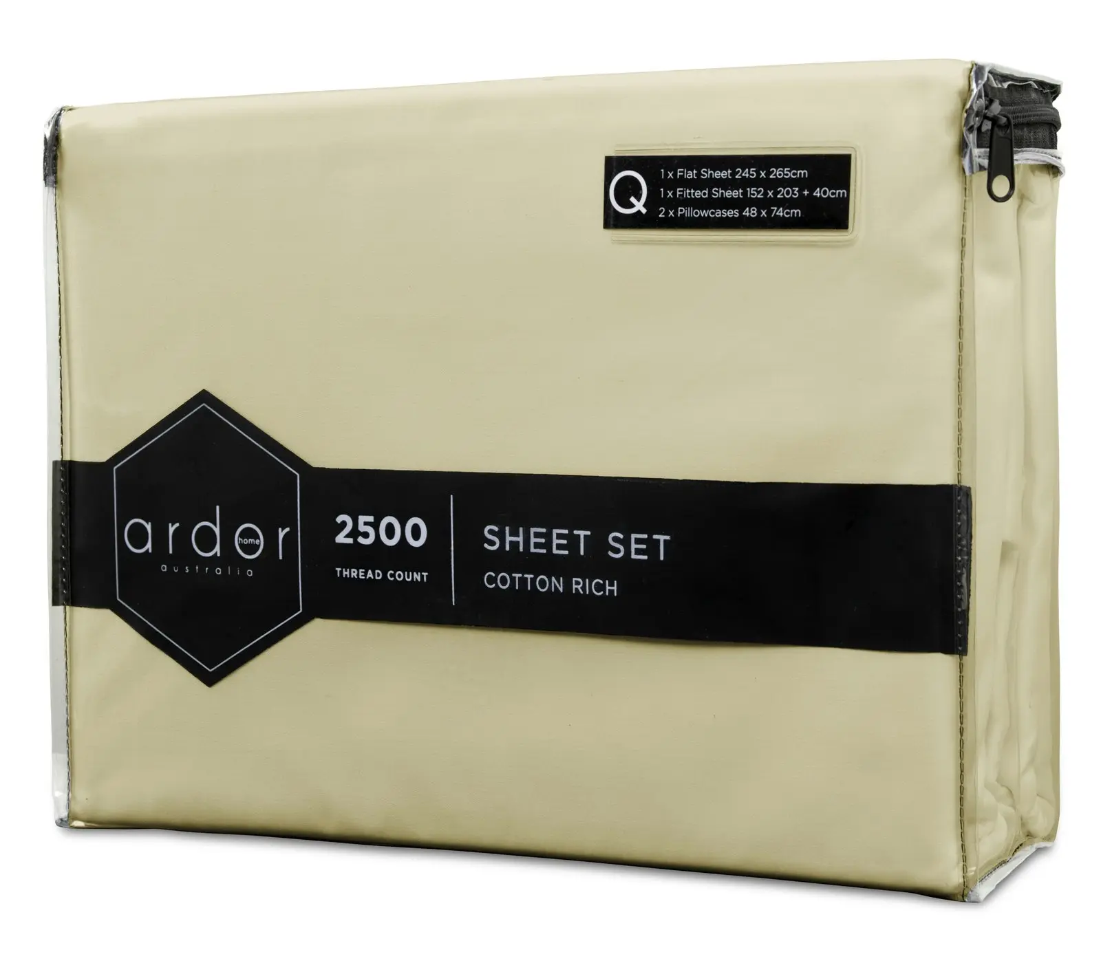 Ardor 2500TC Cotton Rich Queen Bed Size Fitted Sheet Set w/ 2x Pillowcases Linen