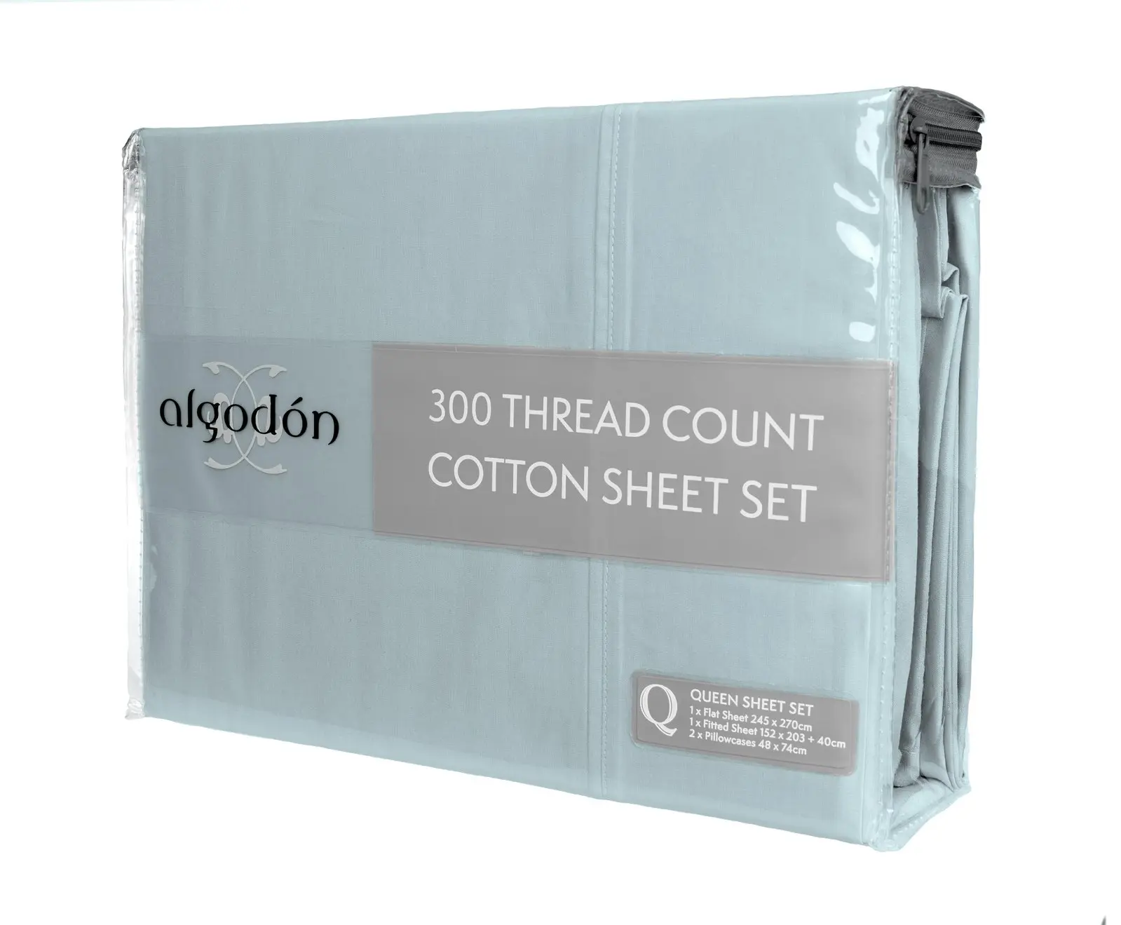 Ardor 300TC Cotton King Bed Size Flat/Fitted Sheet Set w/ 2x Pillowcases Denim