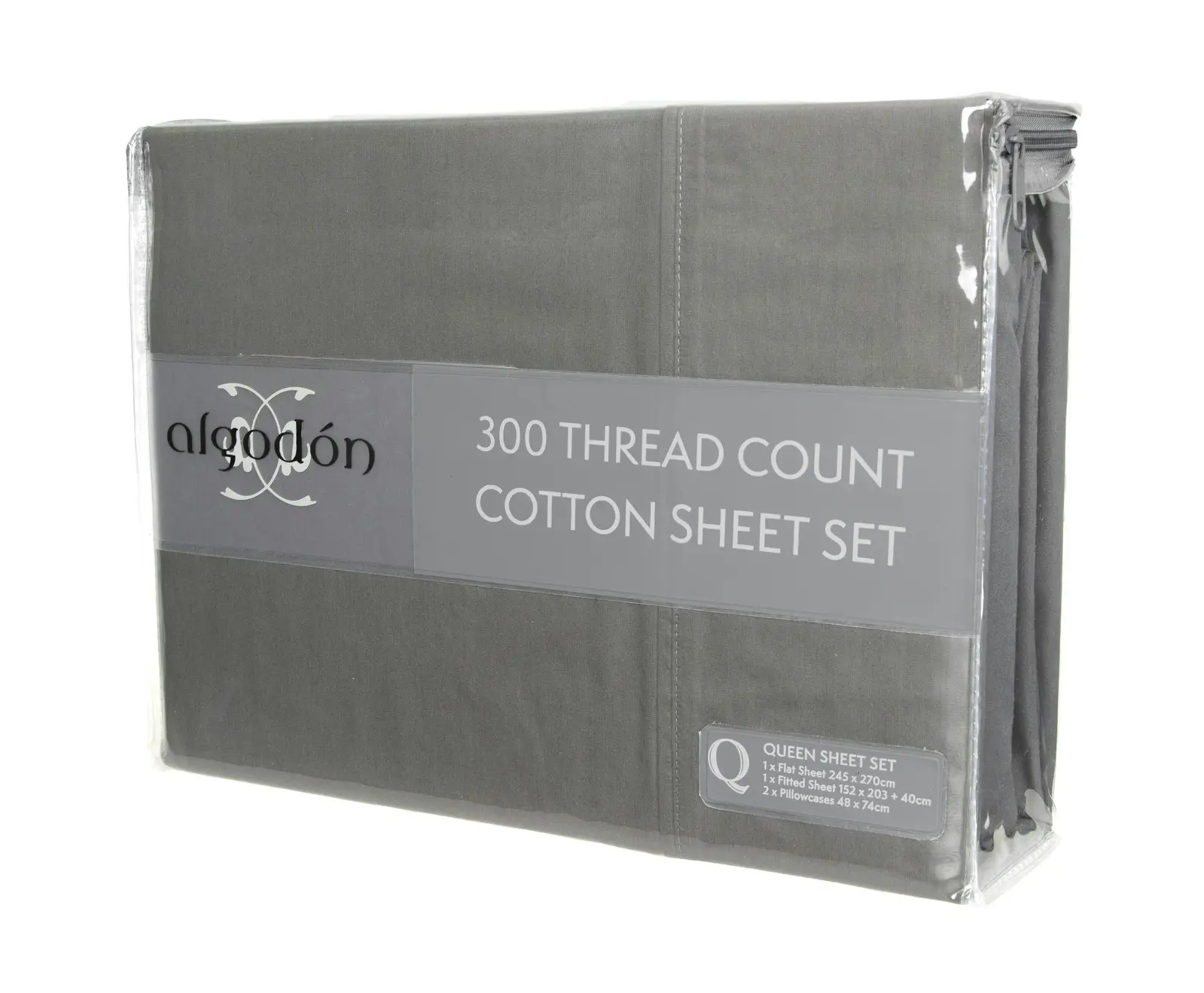 Ardor 300TC Cotton King Bed Size Flat/Fitted Sheet Set/2x Pillowcases Charcoal