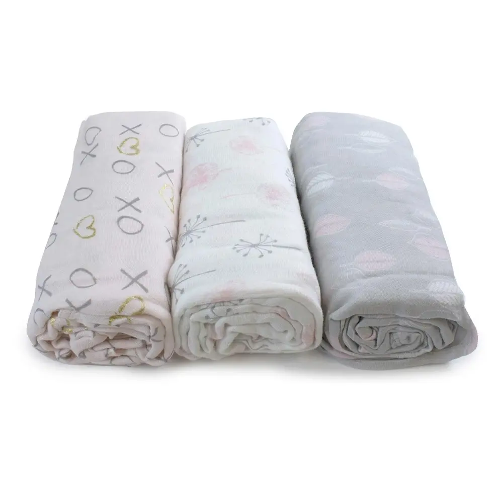 3pc Bubba Blue Baby/Newborn Bamboo Pink Bloom Muslin Swaddle Wrap/Blanket