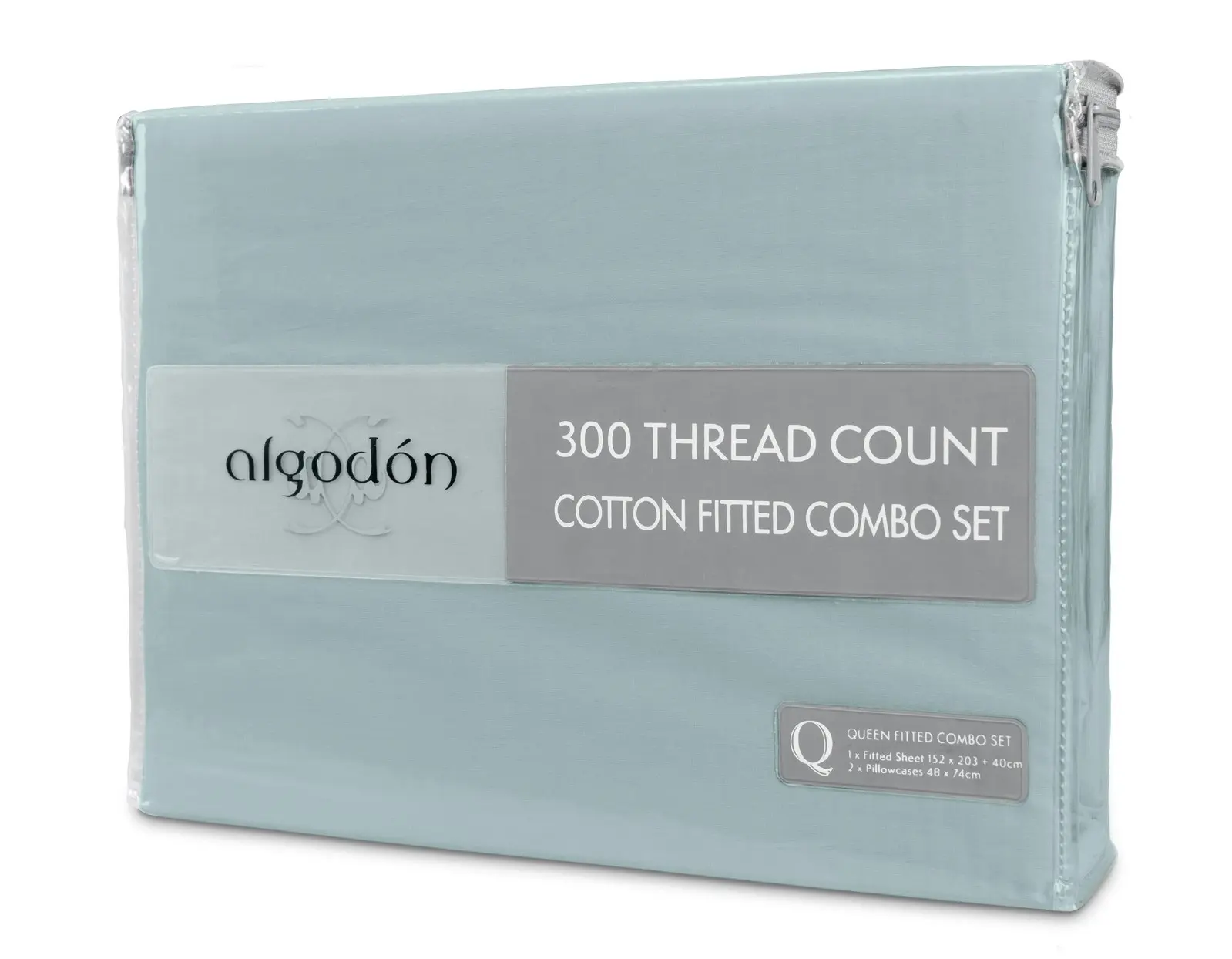 Ardor 300TC Cotton Double Bed Size Fitted Sheet Combo Set w/ Pillowcases Denim