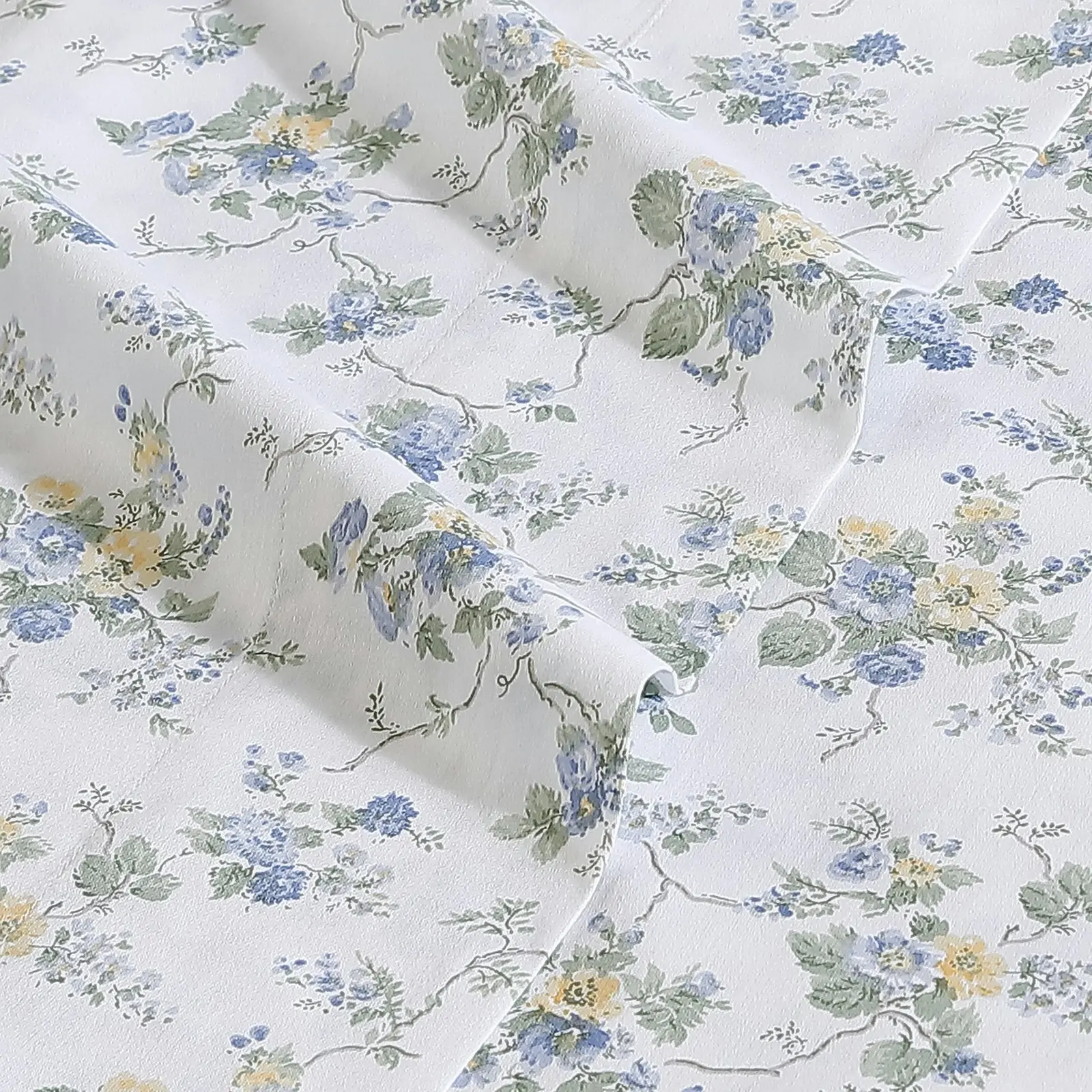 Laura Ashley King Bed Le Fleur Flat/Fitted Sheet Set/2x Pillowcases Cottage Blue