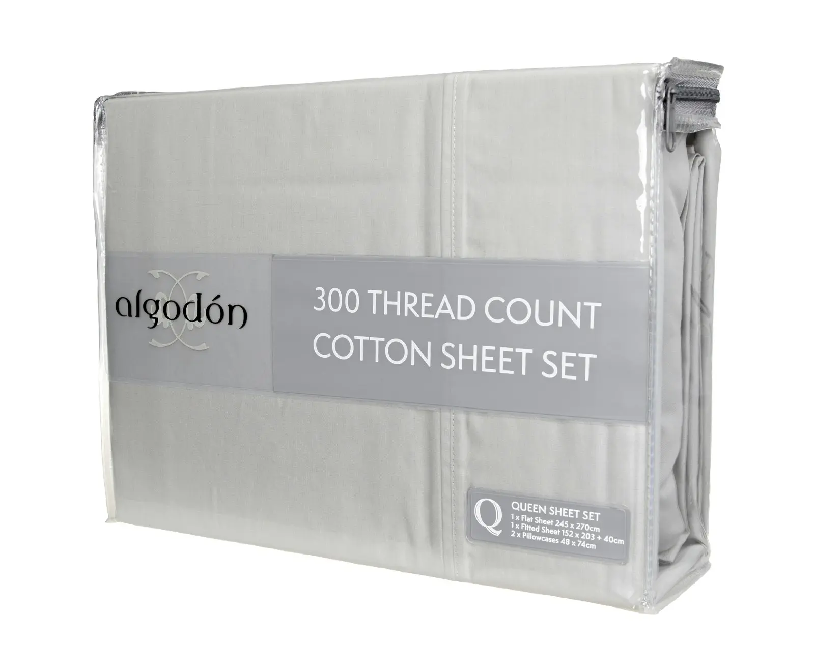 Ardor 300TC Cotton Single Bed Fitted Flat Sheet Bedding Set w/ Pillowcase Silver