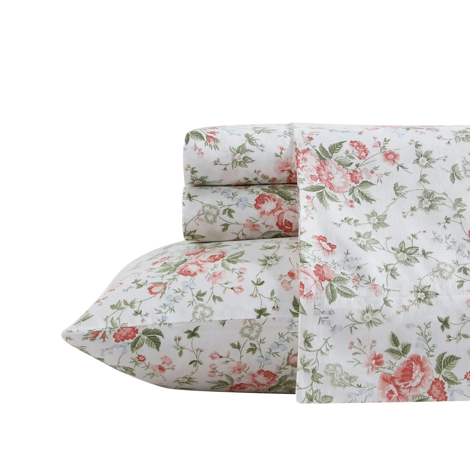 Laura Ashley King Bed Lillian Cotton Flat/Fitted Sheet Set/2x Pillowcases Coral