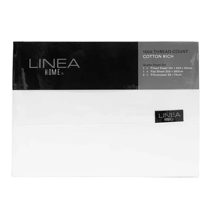 Linea Home King Bed Fitted/Flat Sheet Set 1500TC Cotton Rich White Home Bedding