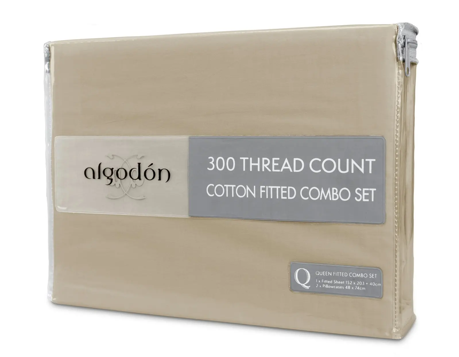 Ardor 300TC Cotton King Bed Size Fitted Sheet Combo Set w/ 2x Pillowcases Stone