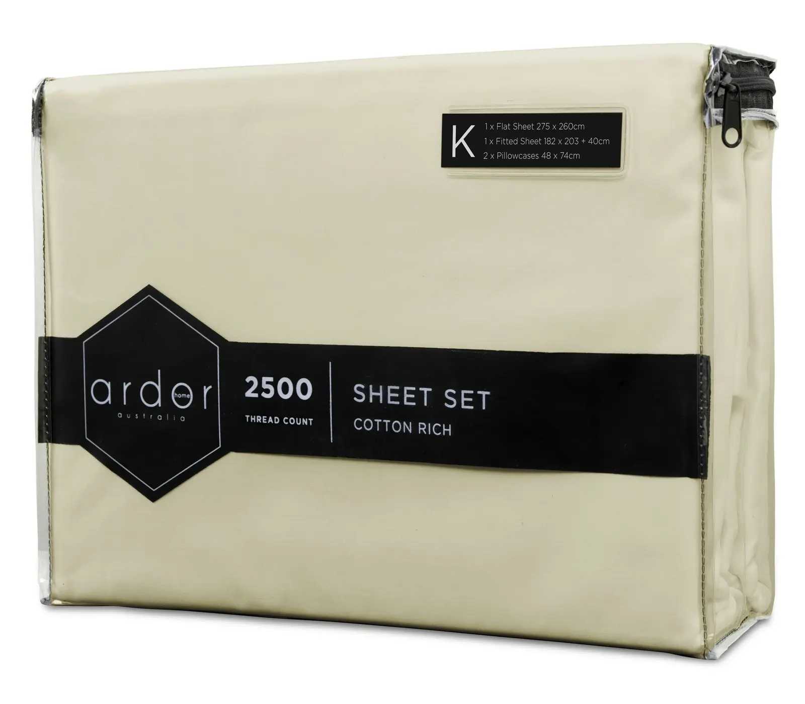 Ardor 2500TC Cotton Rich King Bed Size Fitted Sheet Set w/ 2x Pillowcases Linen