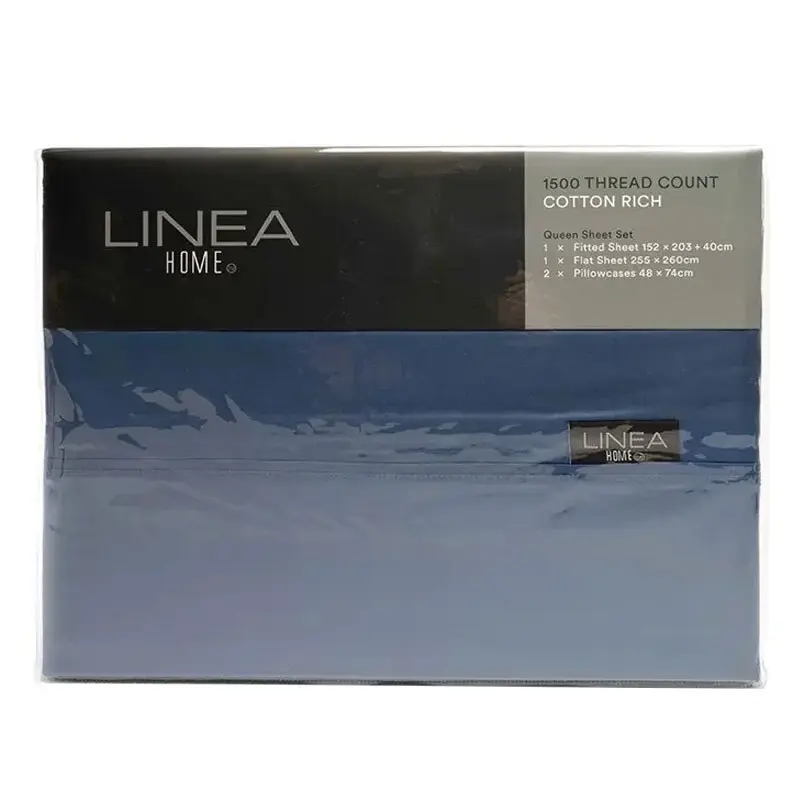 Linea Home King Bed Fitted/Flat Sheet Set 1500TC Cotton Rich Storm Home Bedding