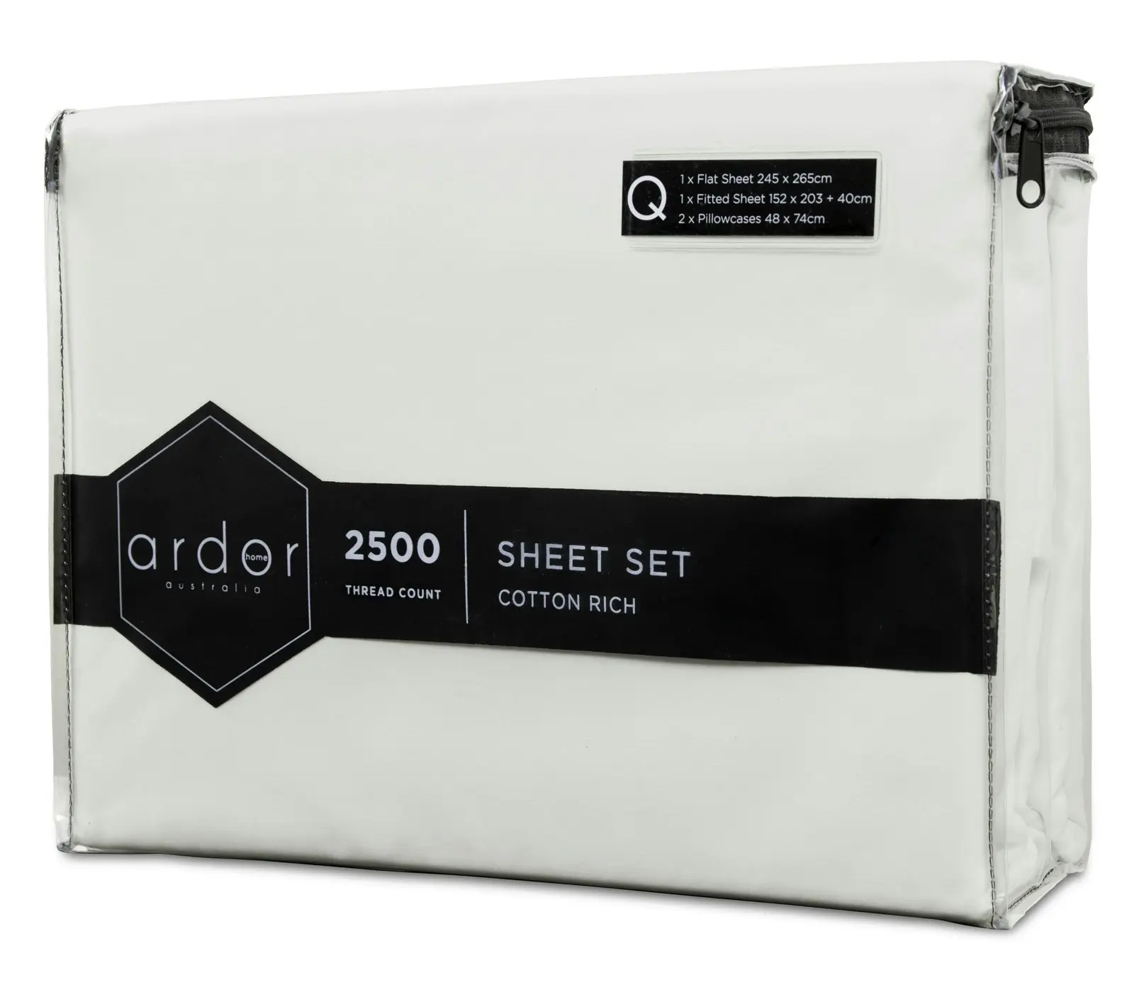 Ardor 2500TC Cotton Rich Queen Bed Size Fitted Sheet Set w/ 2x Pillowcases White