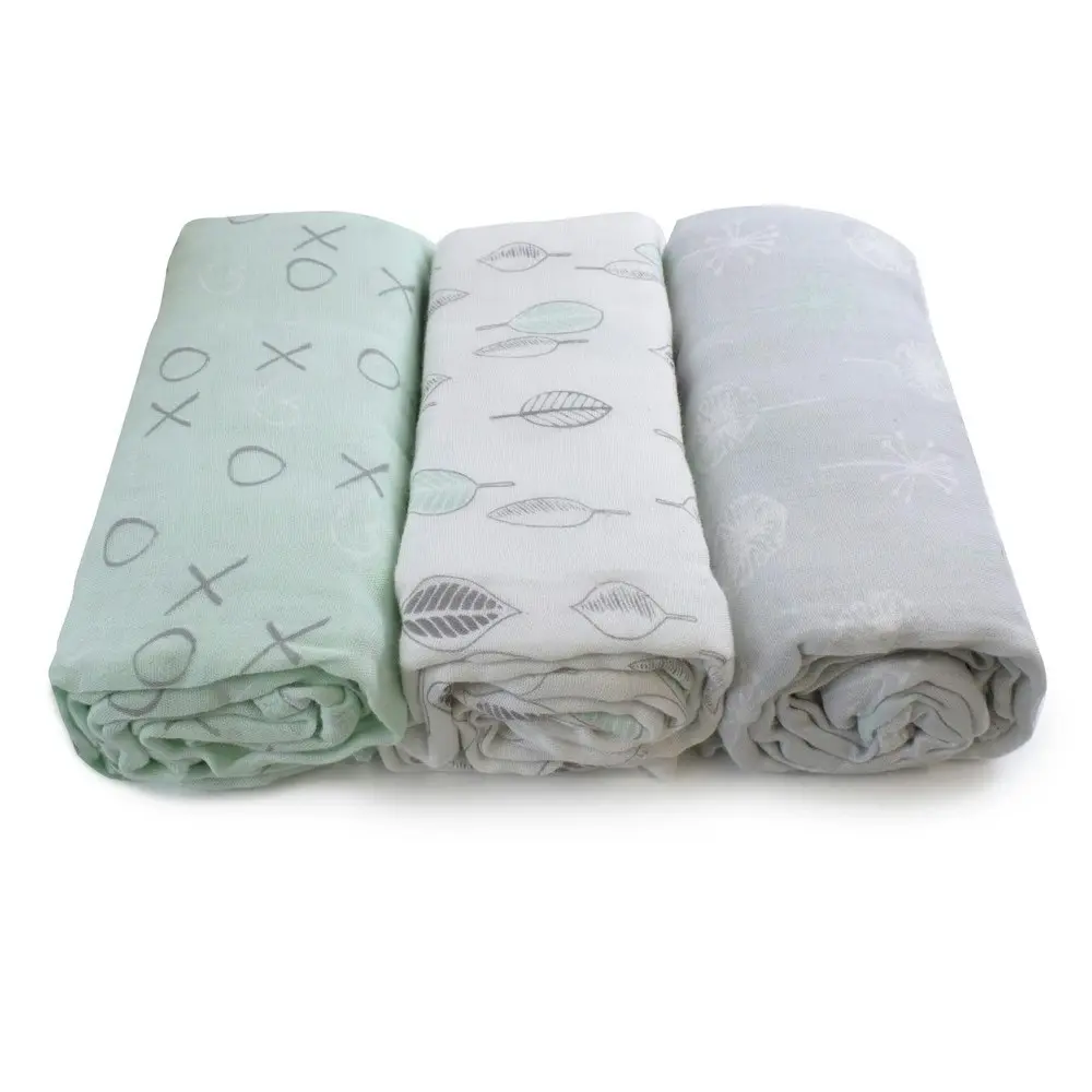 3pc Bubba Blue Baby/Newborn Bamboo Mint Meadow Muslin Swaddle Wrap/Blanket