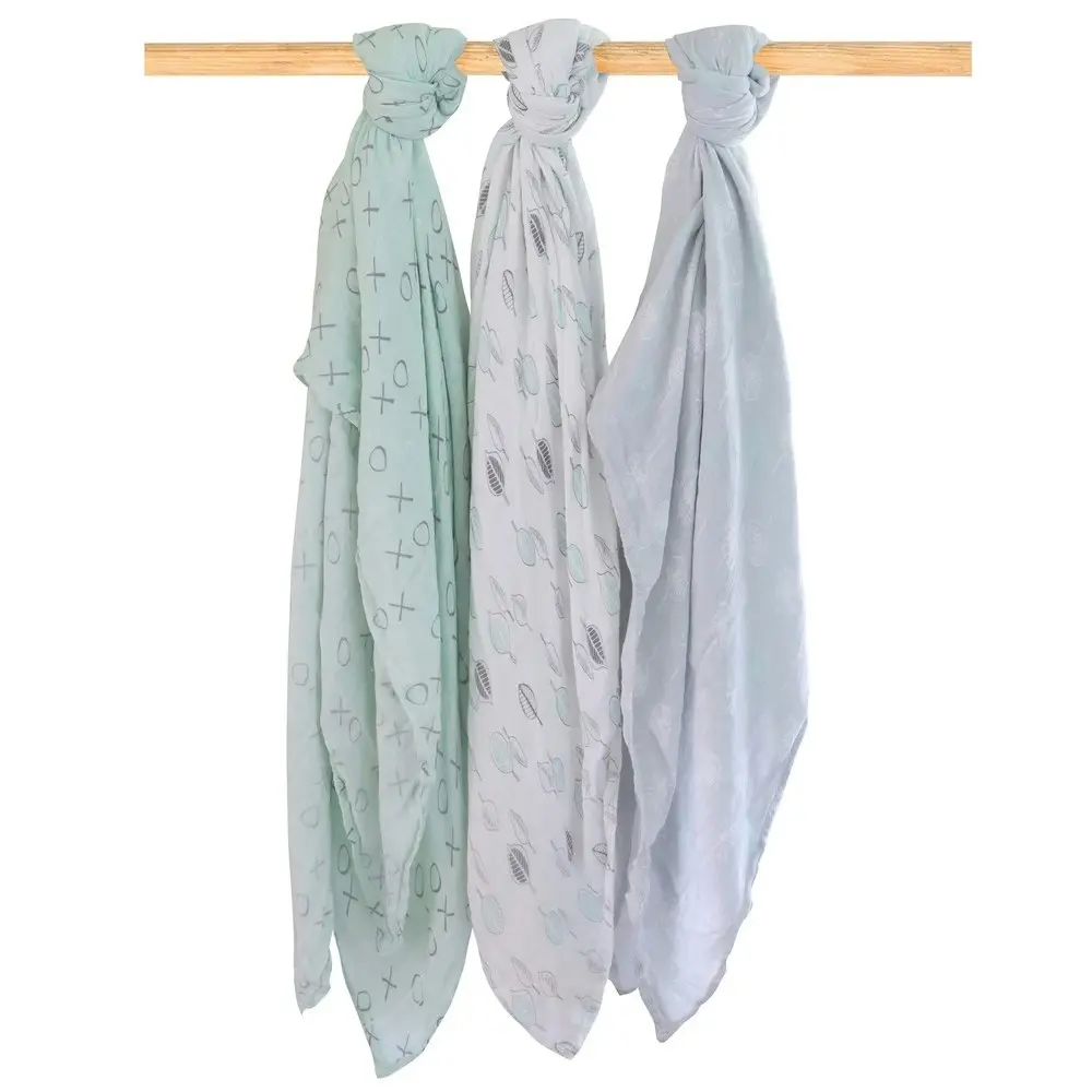 3pc Bubba Blue Baby/Newborn Bamboo Mint Meadow Muslin Swaddle Wrap/Blanket