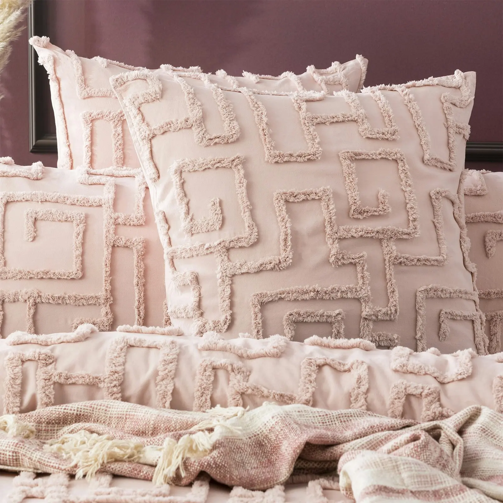 Renee Taylor Riley Double Bed Quilt Cover VT Washed Cotton Chenille Tufted Blush