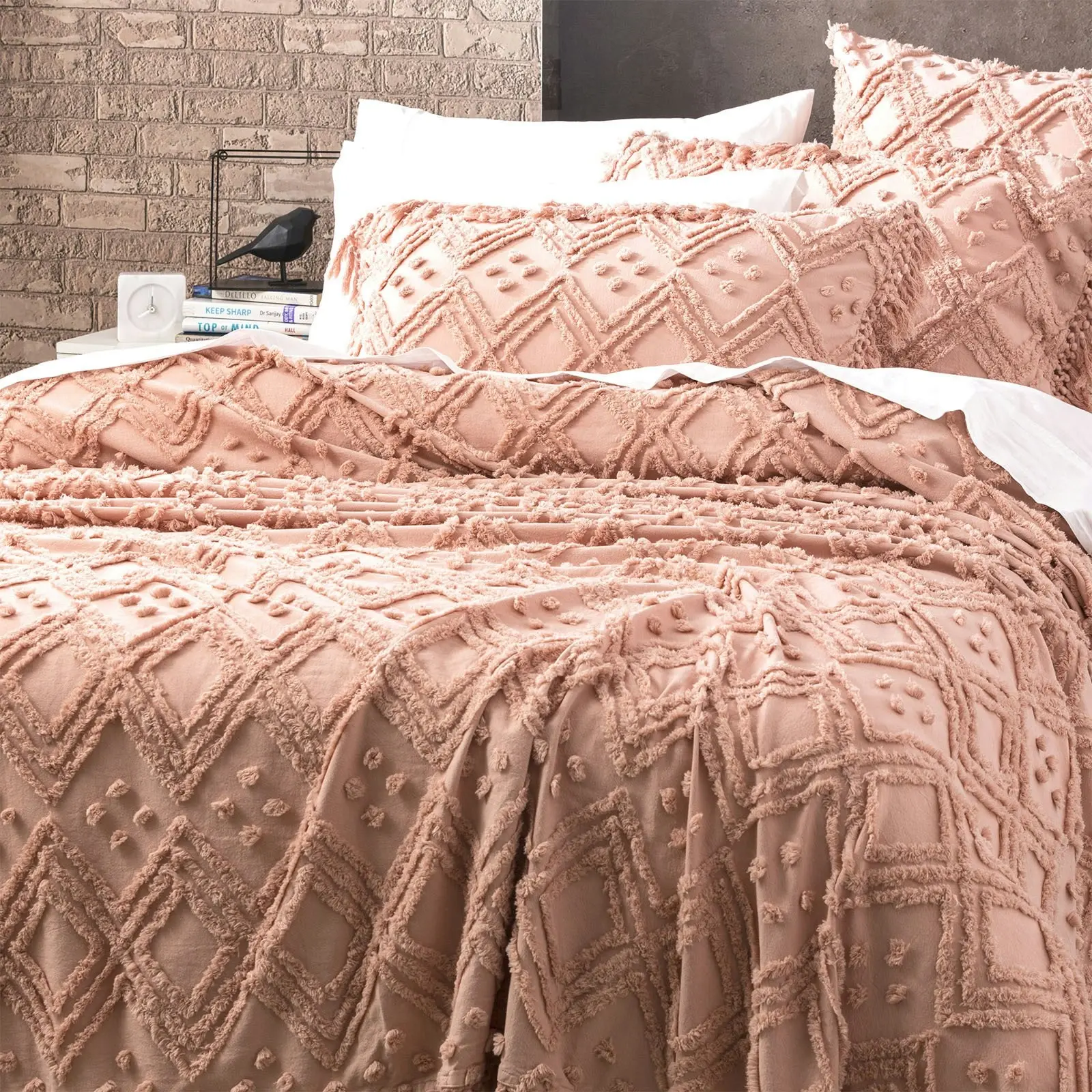 Park Avenue Medallion Queen/King Bed Cover Cotton VT Wash Tuffted Bedding Blush