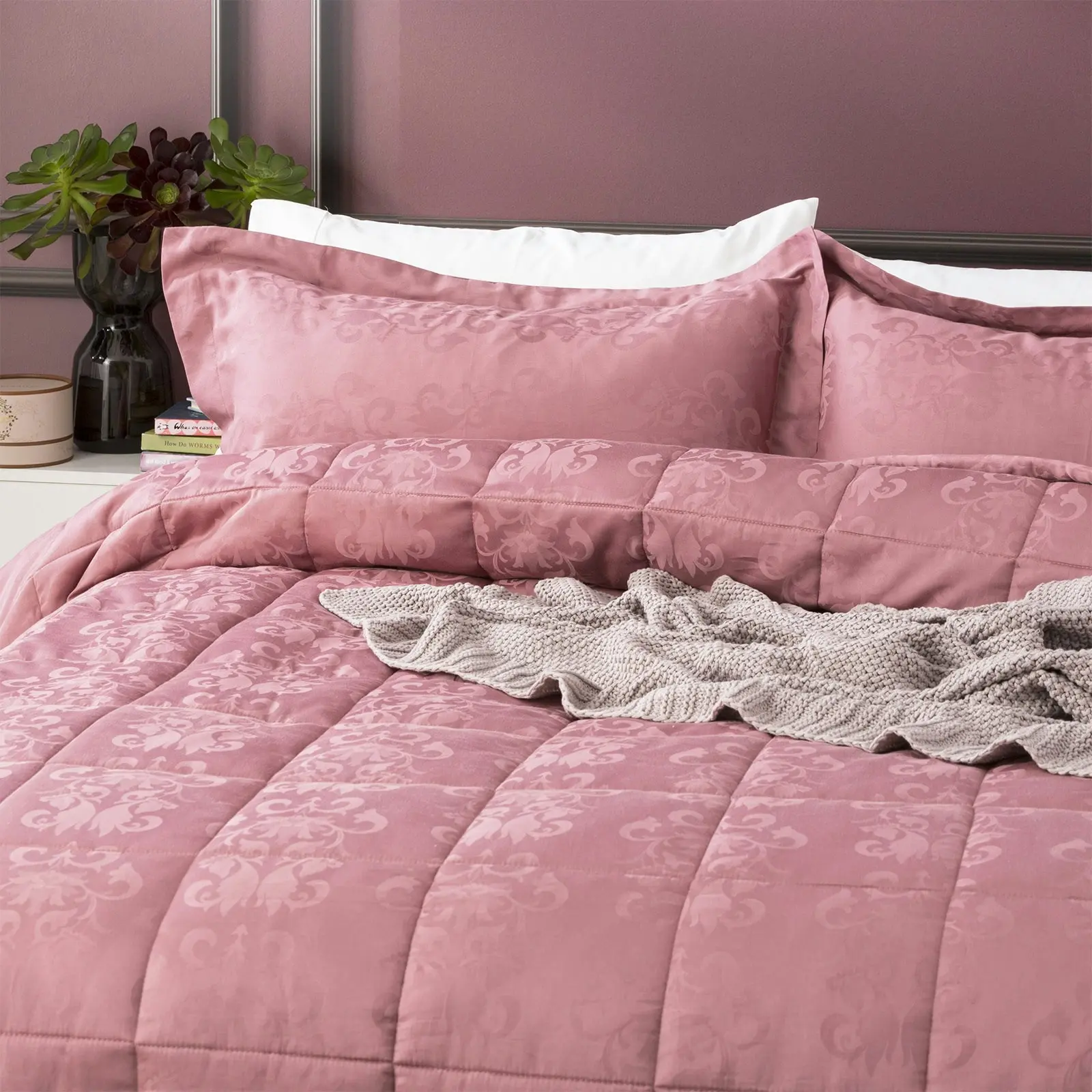 Ddecor Home Paisley Queen Bed Comforter Set 500TC Cotton Jacquard Bedding Rose