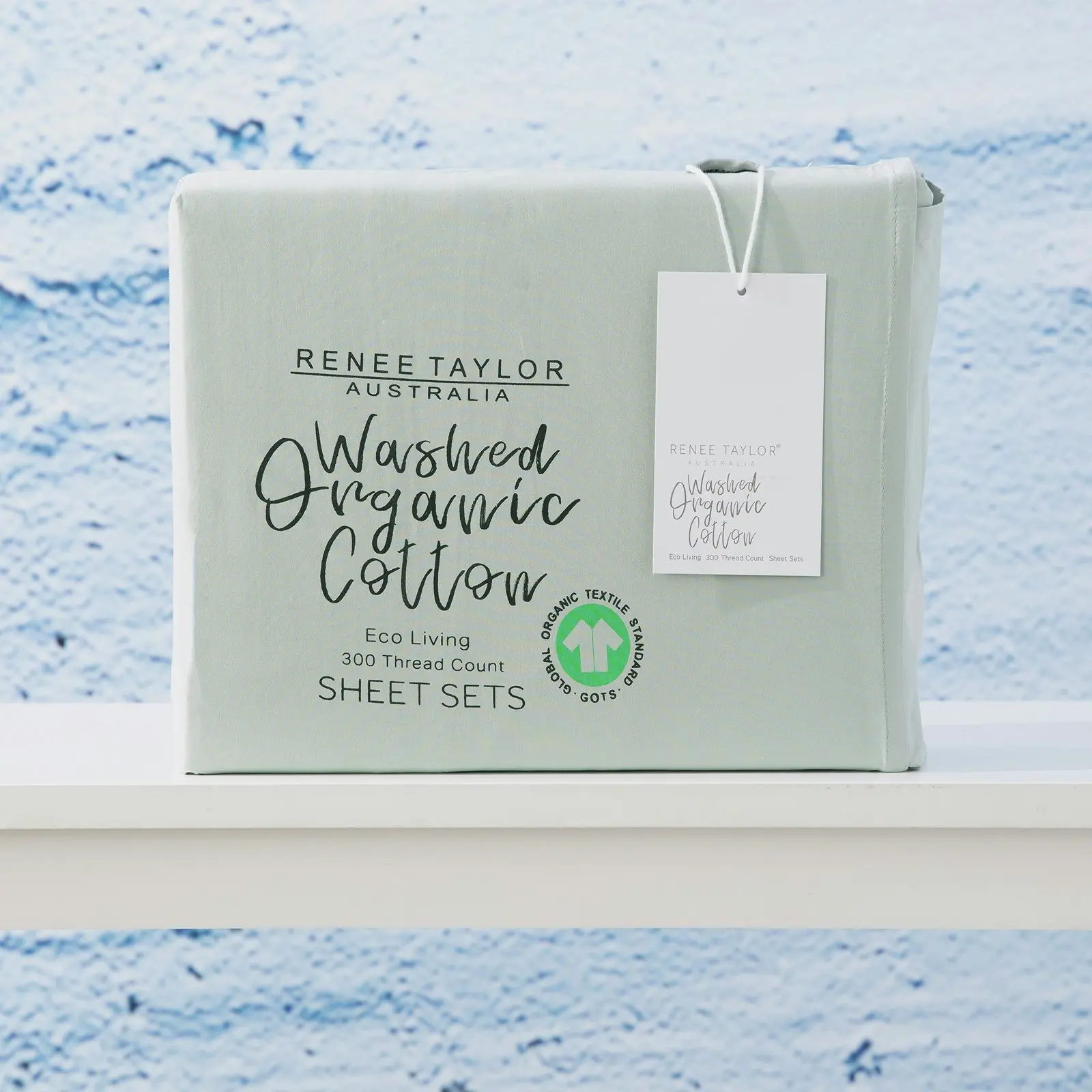 Renee Taylor Queen Bed Sheet/Pillowcases Set 300TC Organic Cotton Bedding Sage