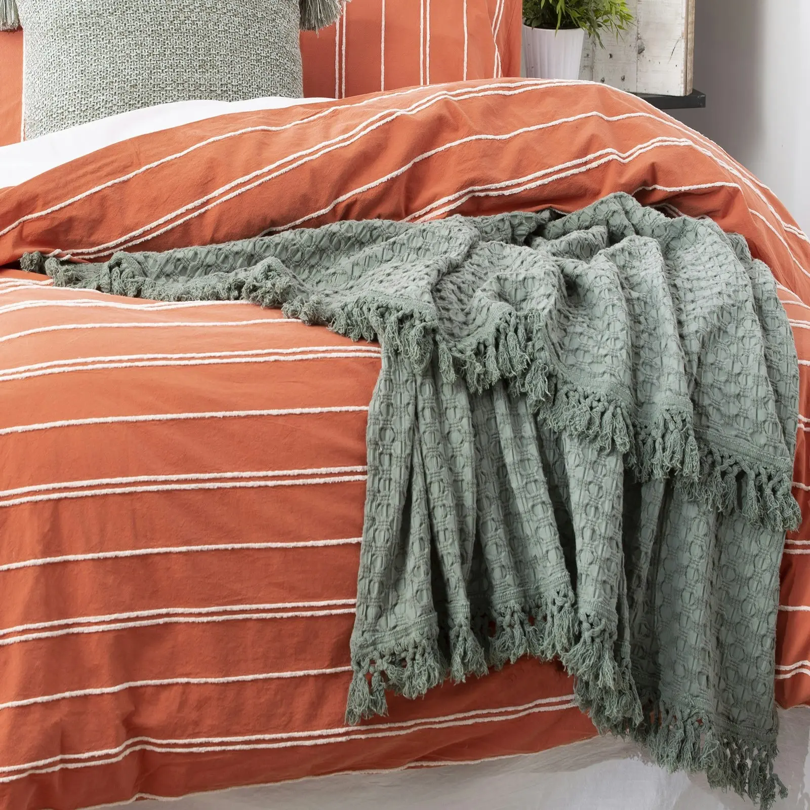 Renee Taylor Hudson Super King Bed Quilt Cover VT Washed Cotton Chenille Paprika