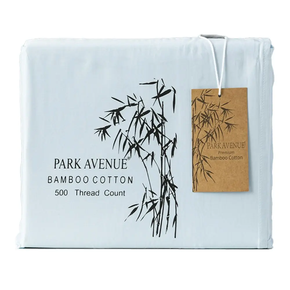 Park Avenue Long Single Fitted Sheet/Pillowcases Set 500TC Bamboo Cotton Mid BLU