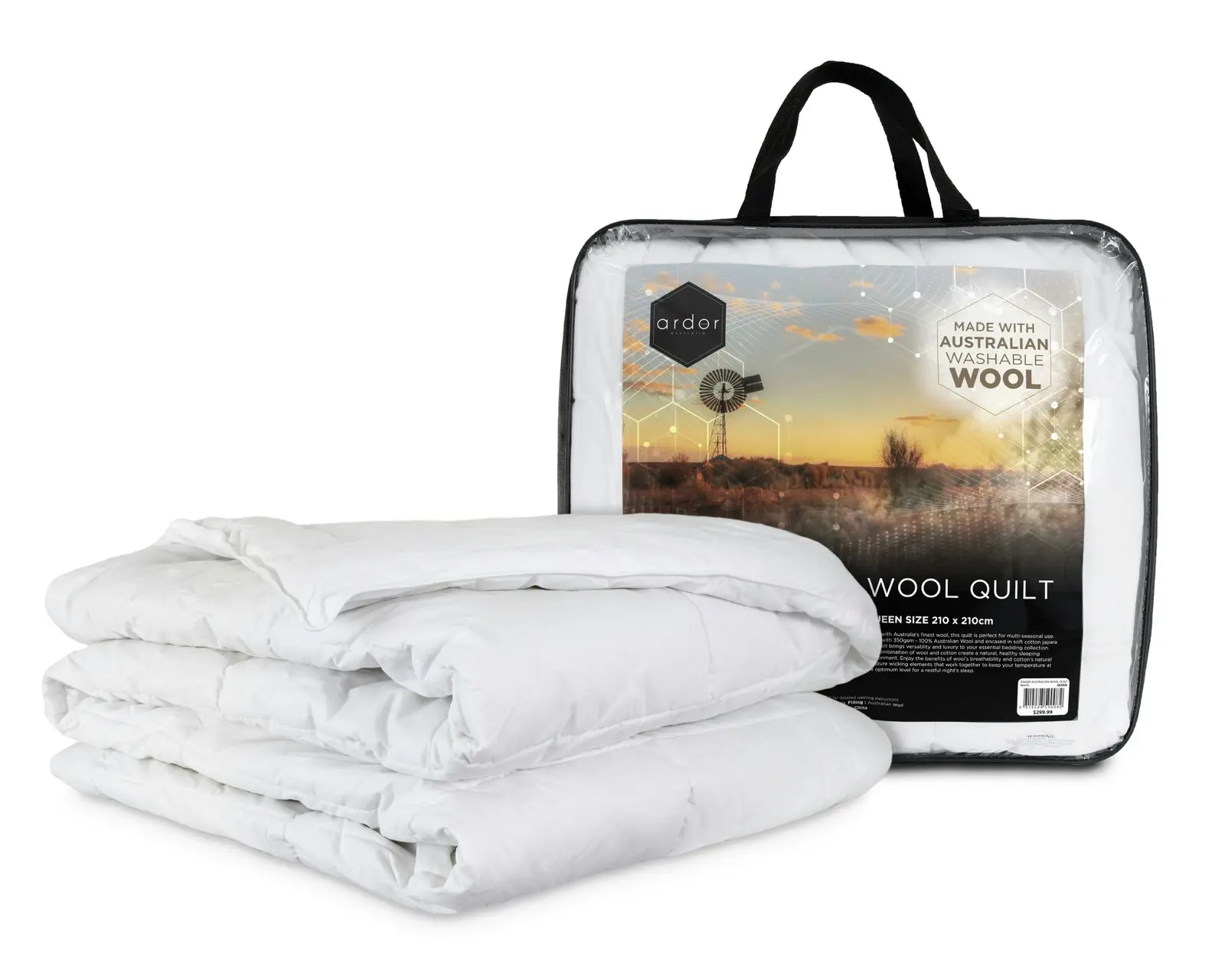 Ardor 350GSM Quilt Single Bed Washable Australian Wool Cotton Home Bedding White