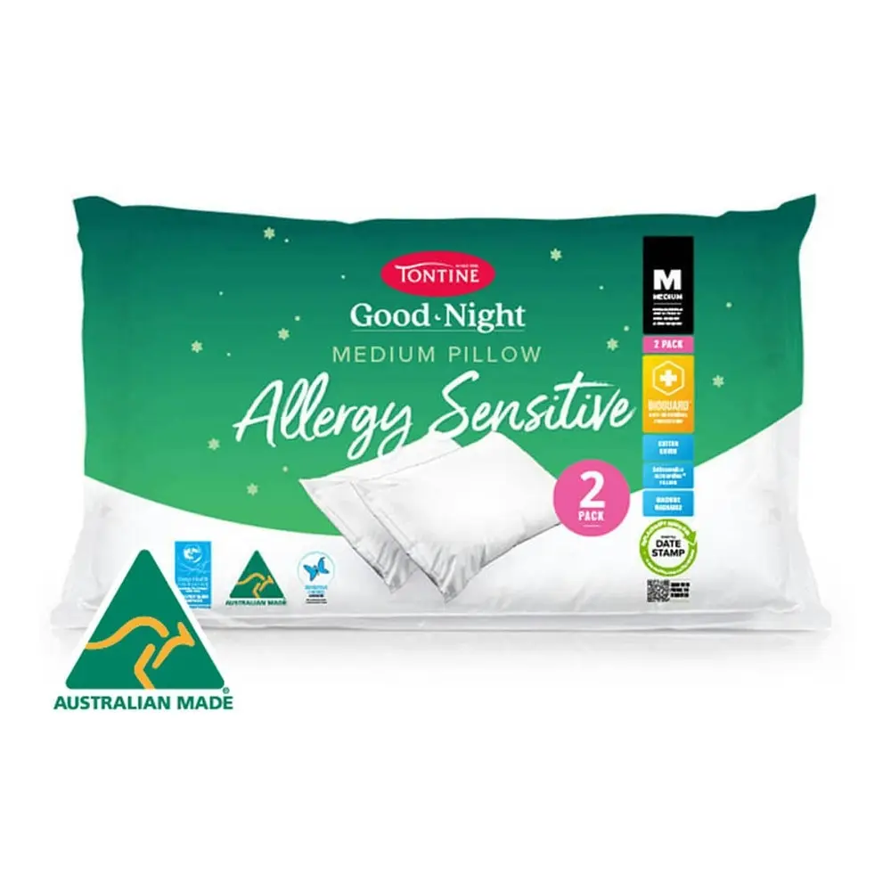 Tontine Good Night Allergy Sensitive Sleep/Bedding Soft Pillow Medium Height 2pc