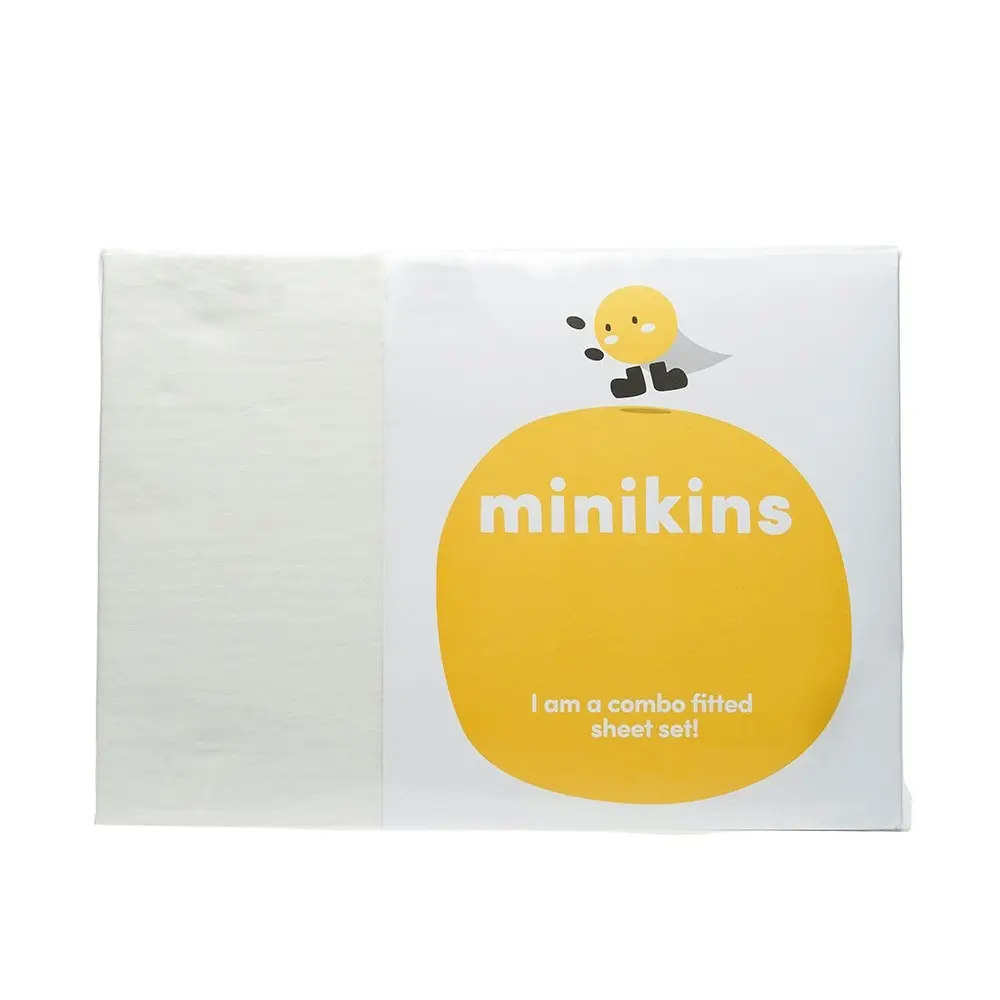 Minikins Junior King Single Bed Fitted Sheet Set 180TC 100% Cotton Solid White